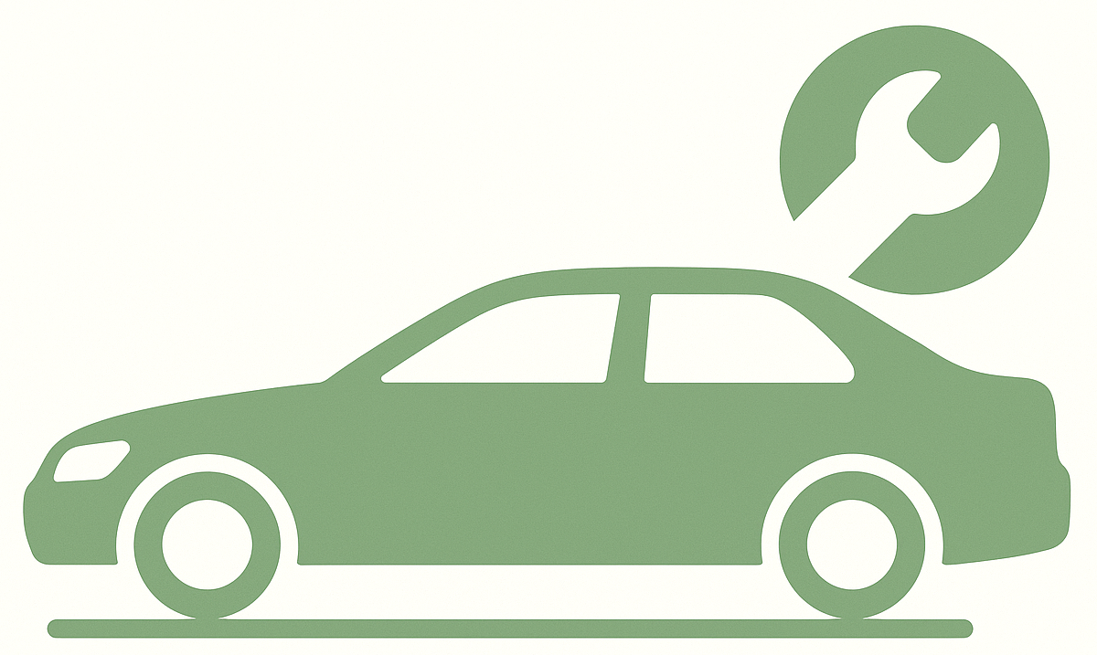 Graphic of a car and wrench in a circle, representing Frame & Unibody Repair | St Marys Auto Body