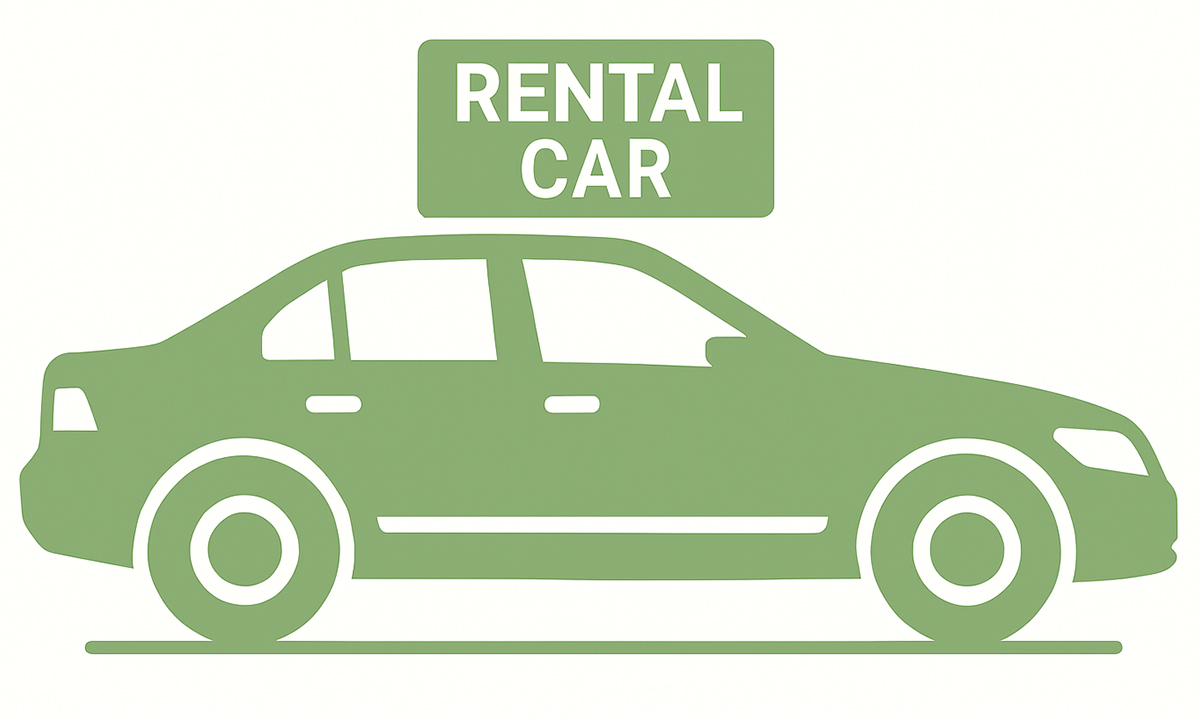 Graphic of a car with the text Rental Car above it | Rental Car | St Marys Auto Body